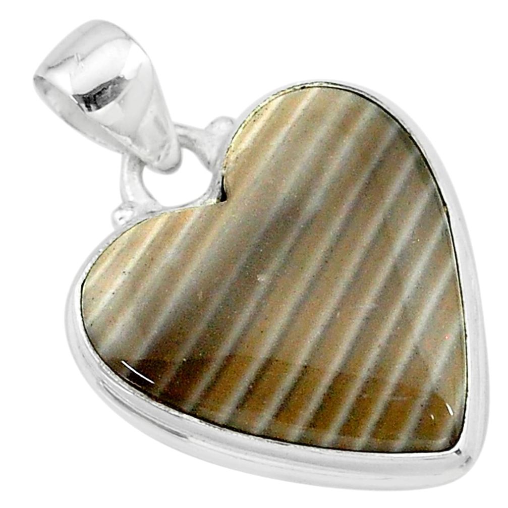 15.65cts natural grey striped flint ohio heart shape 925 silver pendant t13286