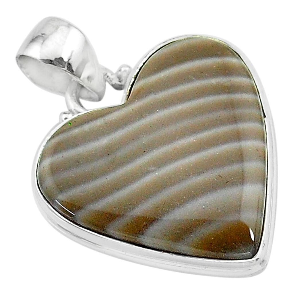 18.15cts natural grey striped flint ohio heart shape 925 silver pendant t13305