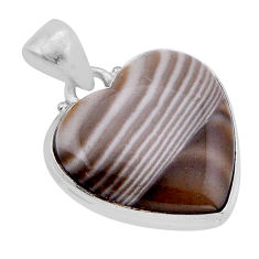 14.47cts natural grey striped flint ohio heart sterling silver pendant n51199
