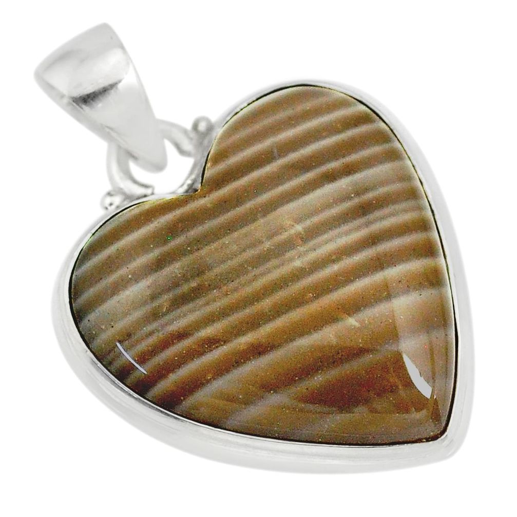 16.20cts natural grey striped flint ohio heart sterling silver pendant r83184
