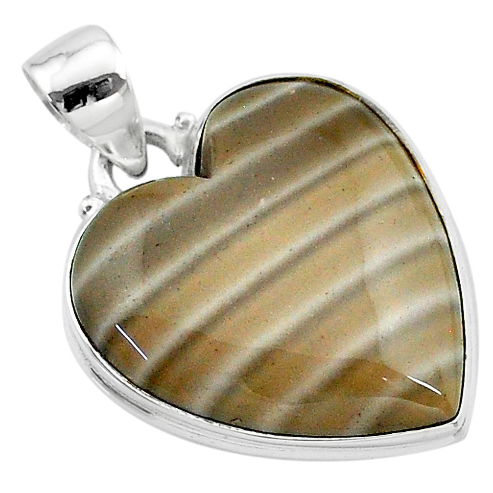 17.57cts natural grey striped flint ohio heart sterling silver pendant t13274