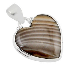 14.47cts natural grey striped flint ohio heart sterling silver pendant y52650