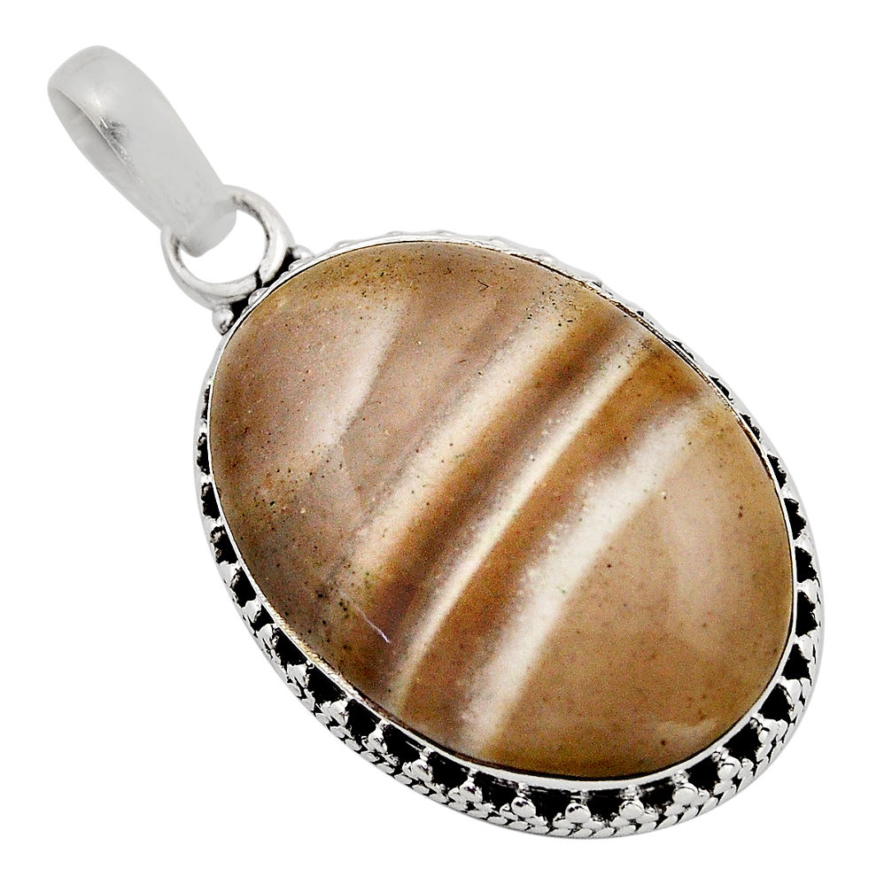 19.34cts natural grey striped flint ohio oval 925 sterling silver pendant n1136