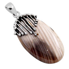 28.19cts natural grey striped flint ohio oval 925 sterling silver pendant n25303