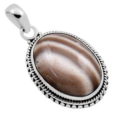 16.35cts natural grey striped flint ohio oval 925 sterling silver pendant n25307