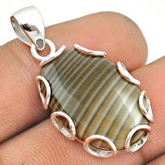 14.20cts natural grey striped flint ohio oval 925 sterling silver pendant u22055