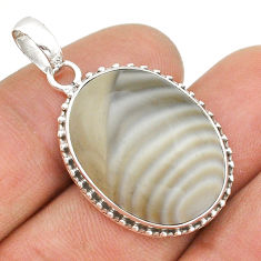16.49cts natural grey striped flint ohio oval 925 sterling silver pendant u86682