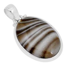 18.95cts natural grey striped flint ohio oval 925 sterling silver pendant y4992
