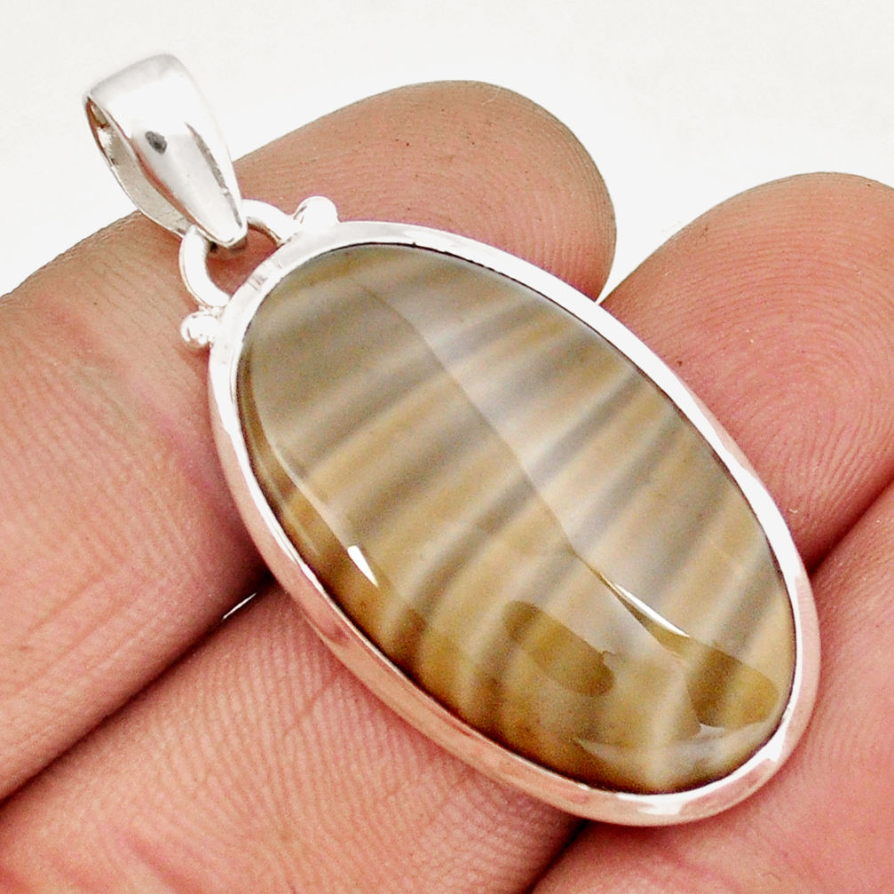 17.91cts natural grey striped flint ohio oval 925 sterling silver pendant y9529