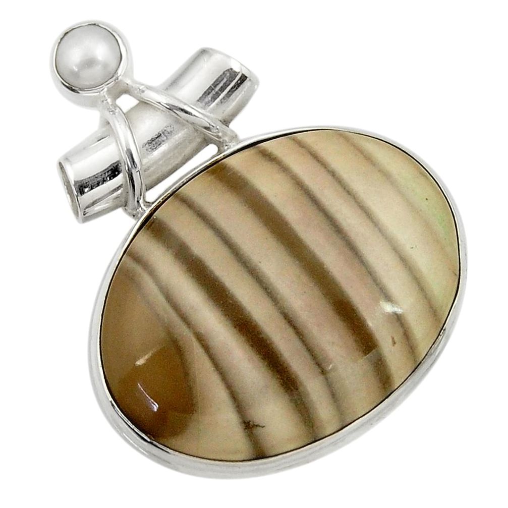  grey striped flint ohio pearl 925 silver pendant jewelry d41558