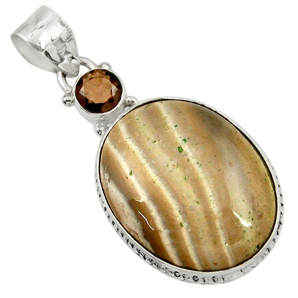 24.00cts natural grey striped flint ohio smoky topaz 925 silver pendant d41555