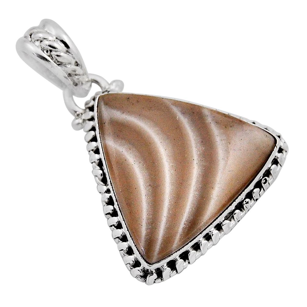 16.03cts natural grey striped flint ohio trillion sterling silver pendant n25310