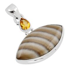 16.82cts natural grey striped flint ohio yellow citrine silver pendant y53478