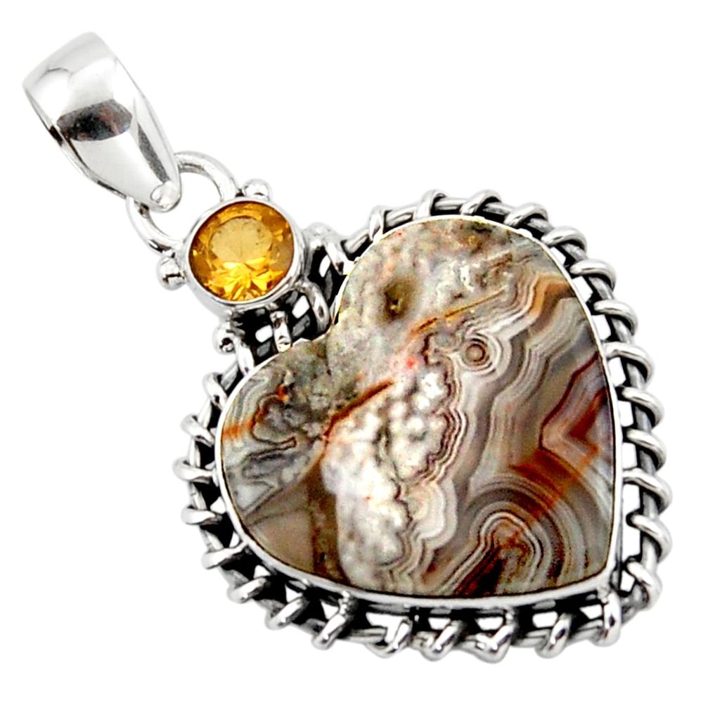 15.08cts natural heart mexican laguna lace agate 925 silver pendant r43949