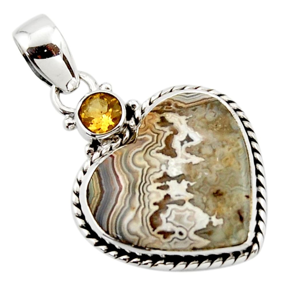 13.22cts natural heart mexican laguna lace agate 925 silver pendant r43951