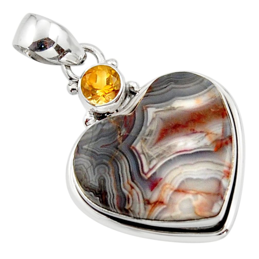 15.20cts natural heart mexican laguna lace agate 925 silver pendant r43955