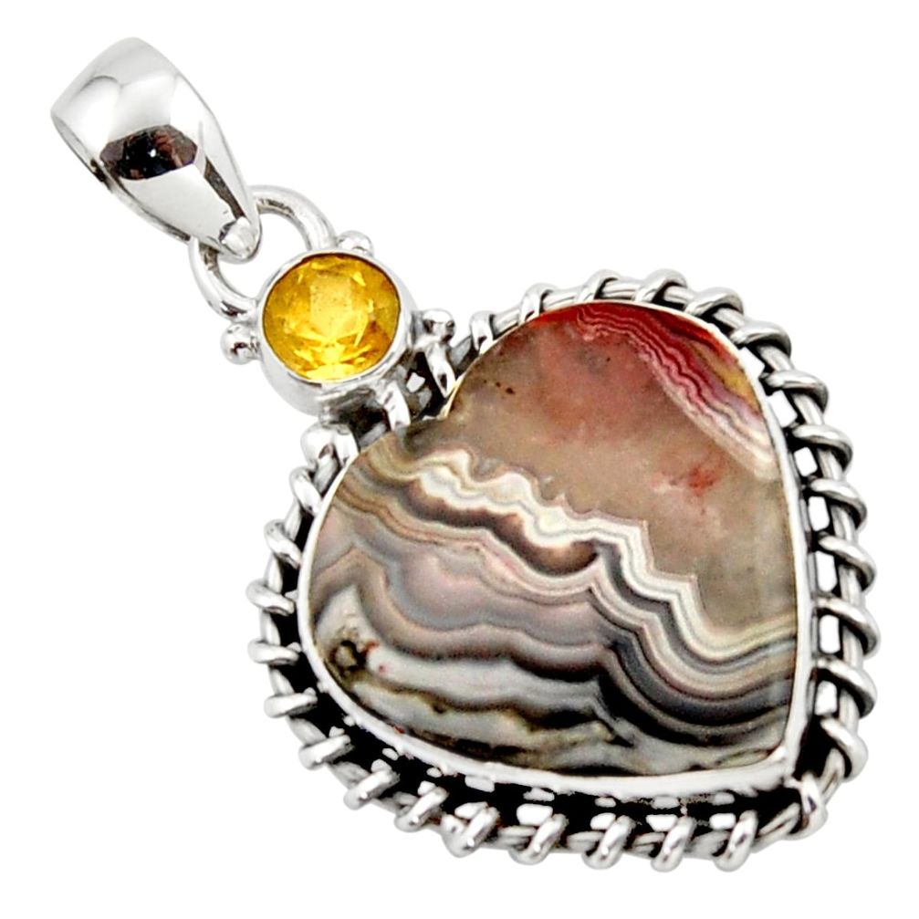 14.95cts natural heart mexican laguna lace agate 925 silver pendant r43957