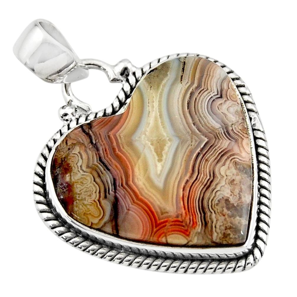 20.18cts natural heart mexican laguna lace agate 925 silver pendant r45974