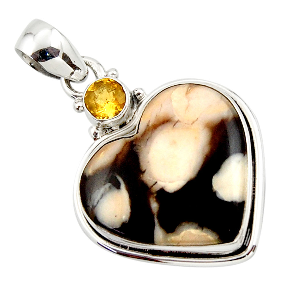 15.72cts natural heart peanut petrified wood fossil 925 silver pendant r43976