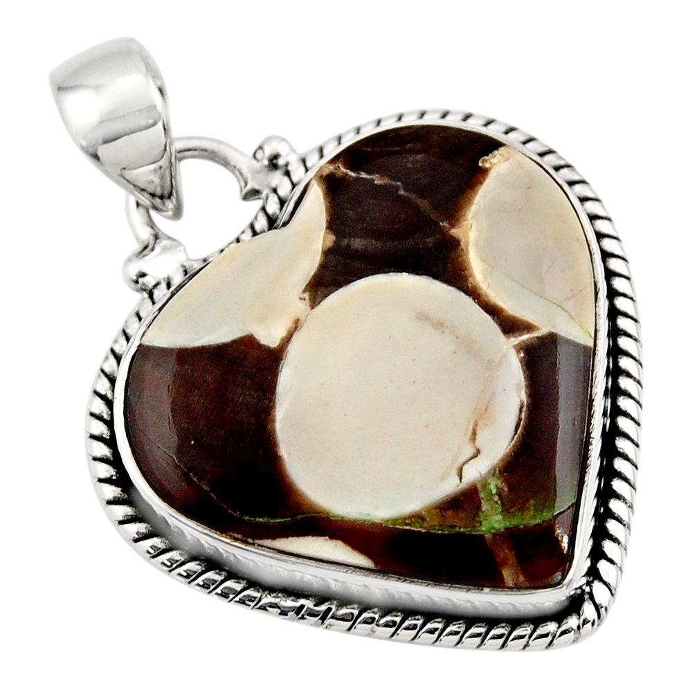 15.53cts natural heart peanut petrified wood fossil 925 silver pendant r45968