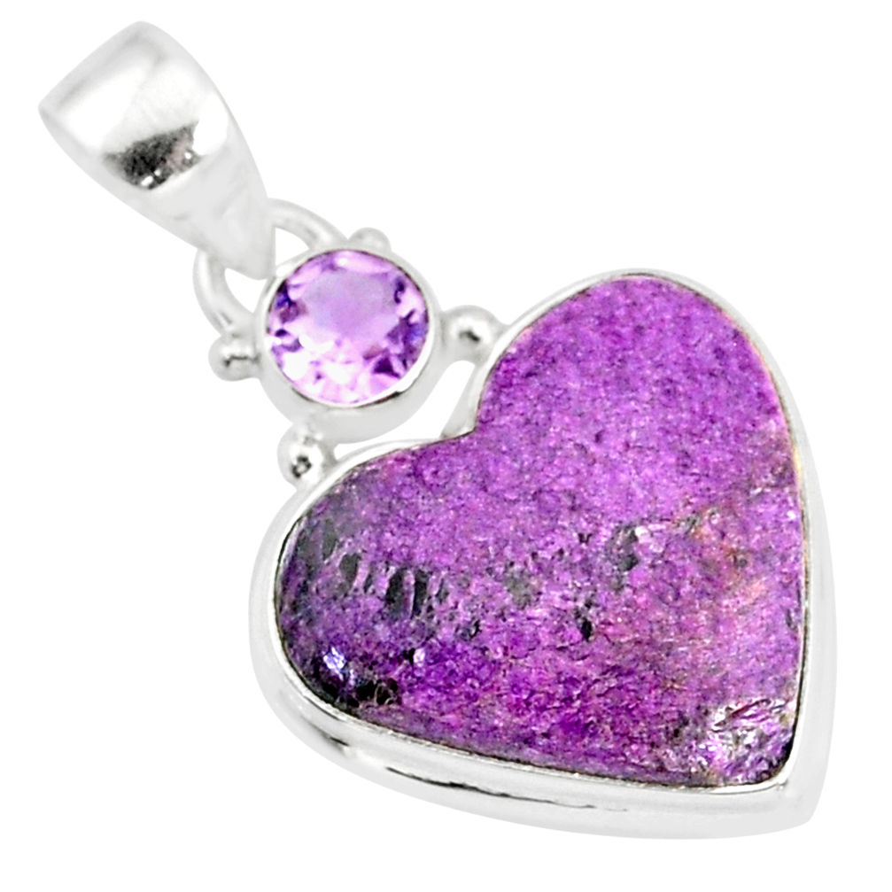 11.73cts natural heart stichtite amethyst 925 sterling silver pendant r86368