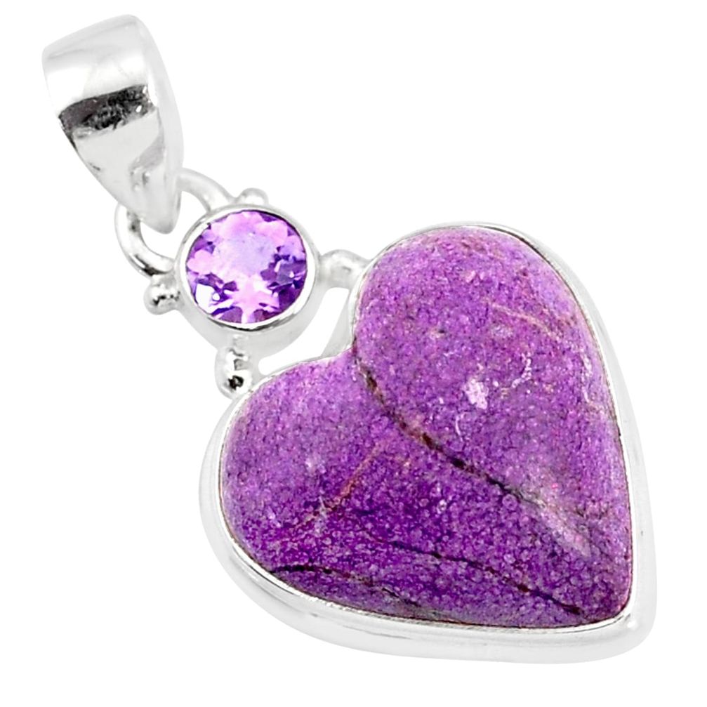12.22cts natural heart stichtite amethyst 925 sterling silver pendant r86370