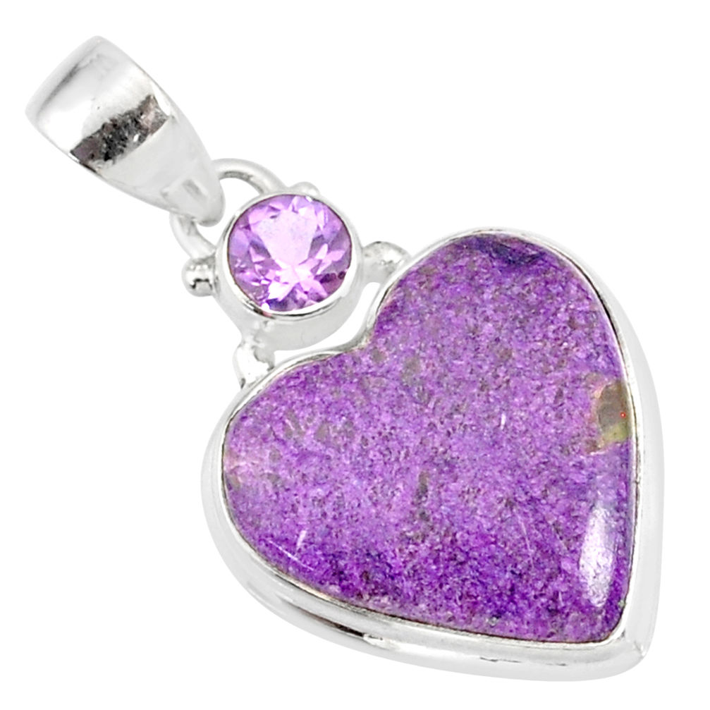 10.65cts natural heart stichtite amethyst 925 sterling silver pendant r86371