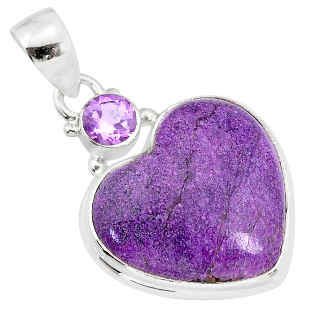 13.17cts natural heart stichtite amethyst 925 sterling silver pendant r86373