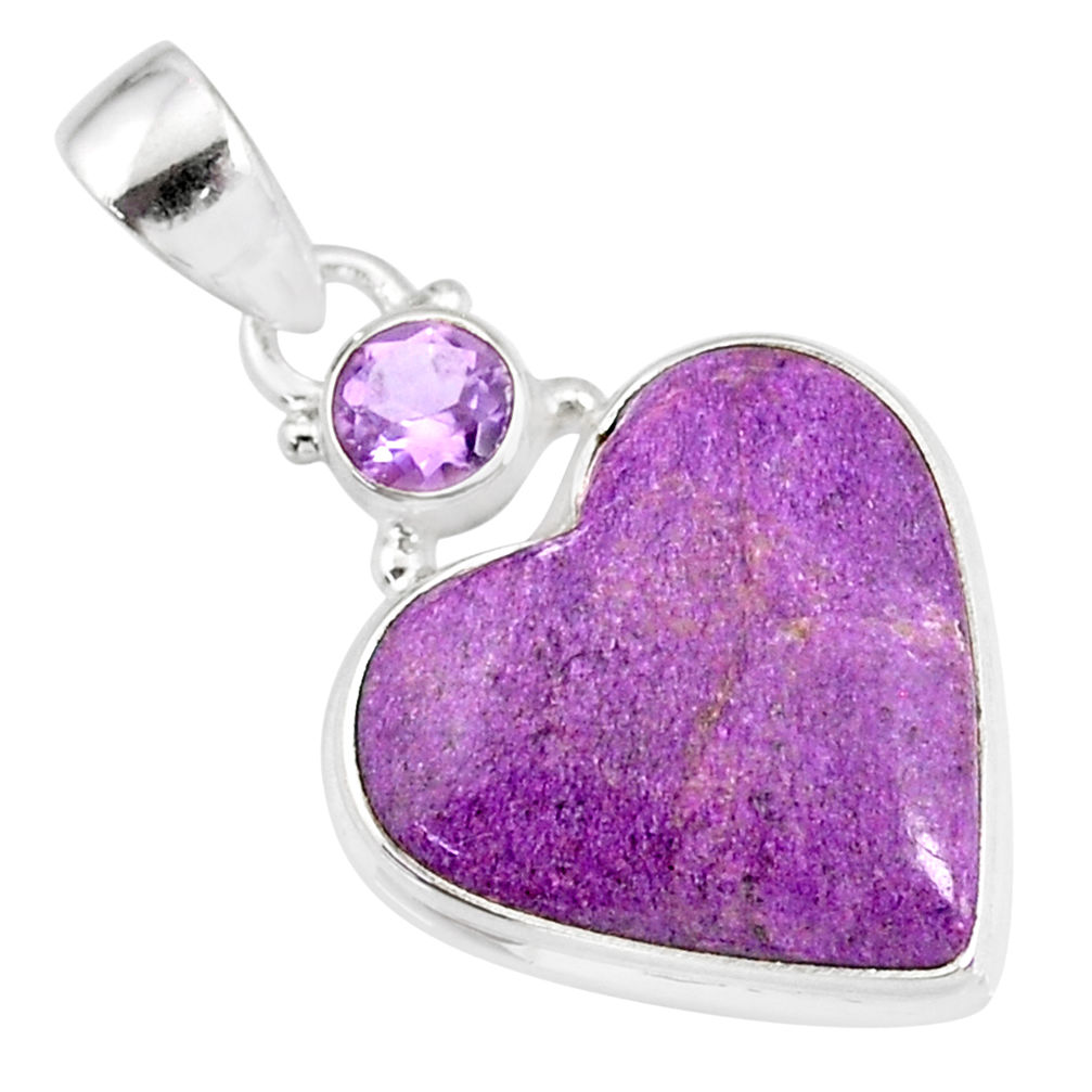 11.73cts natural heart stichtite amethyst 925 sterling silver pendant r86375