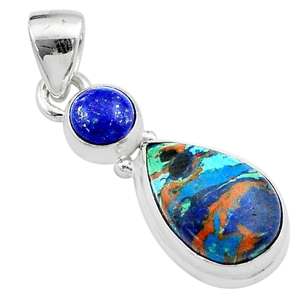 5.74cts natural heckonite rainbow lapis lazuli 925 silver pendant jewelry u24755