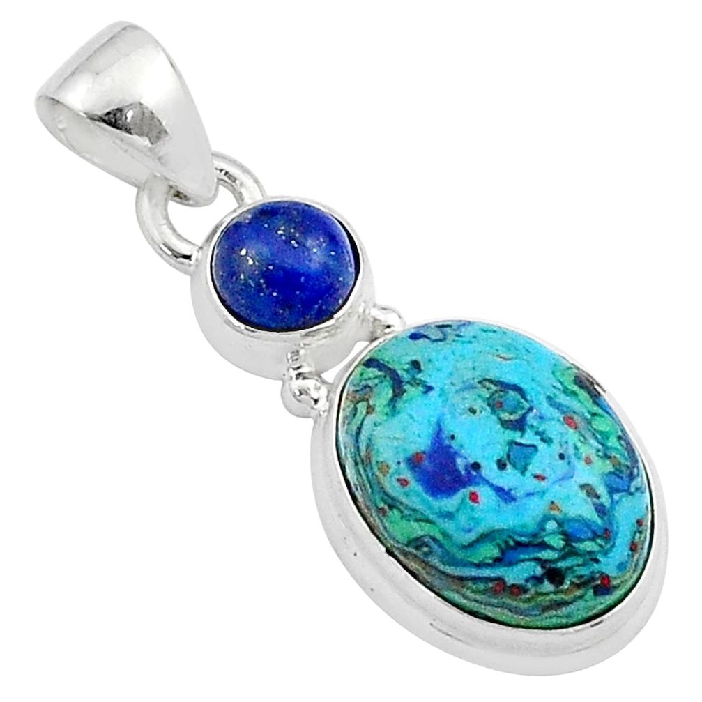 5.65cts natural heckonite rainbow oval lapis lazuli 925 silver pendant u24758