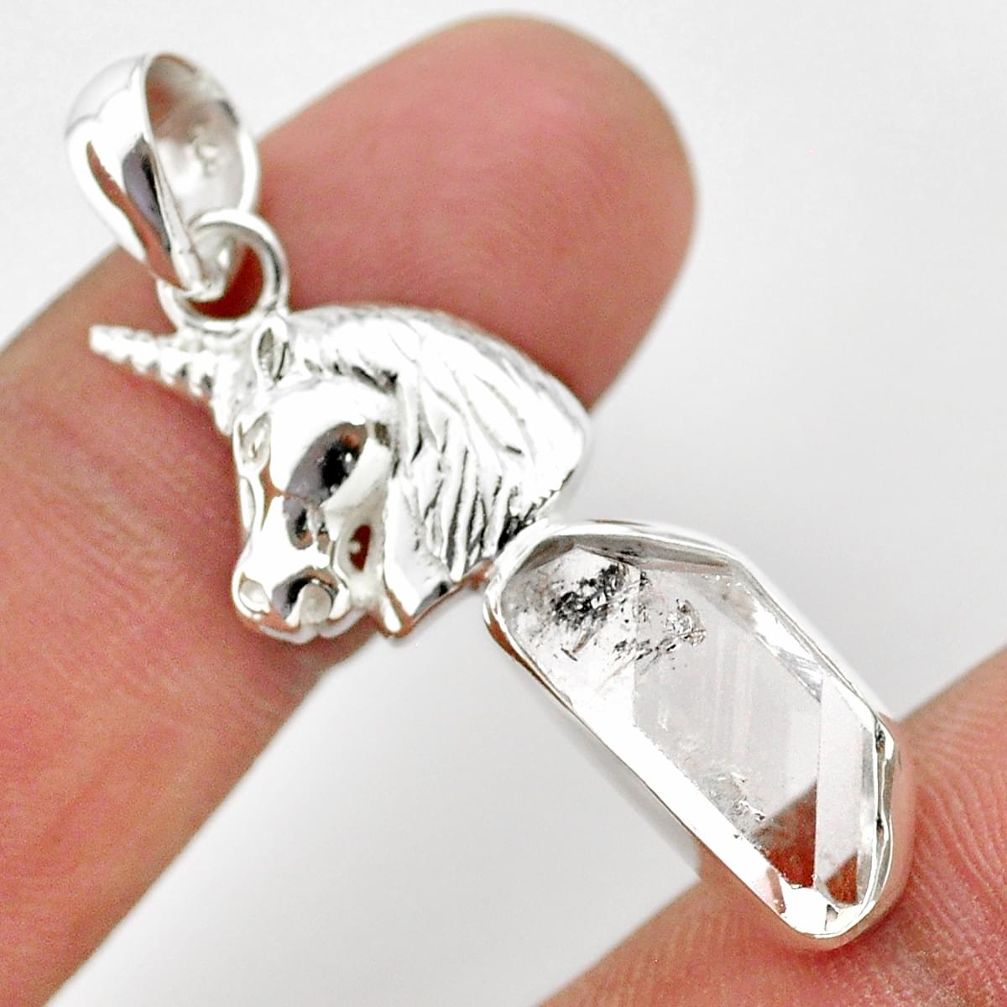 7.04cts natural herkimer diamond 925 sterling silver unicorn pendant t29691