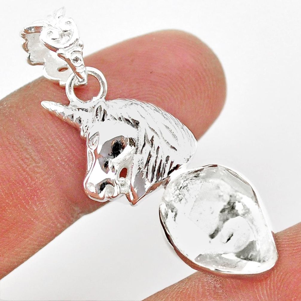 7.36cts natural herkimer diamond 925 sterling silver unicorn pendant t29694