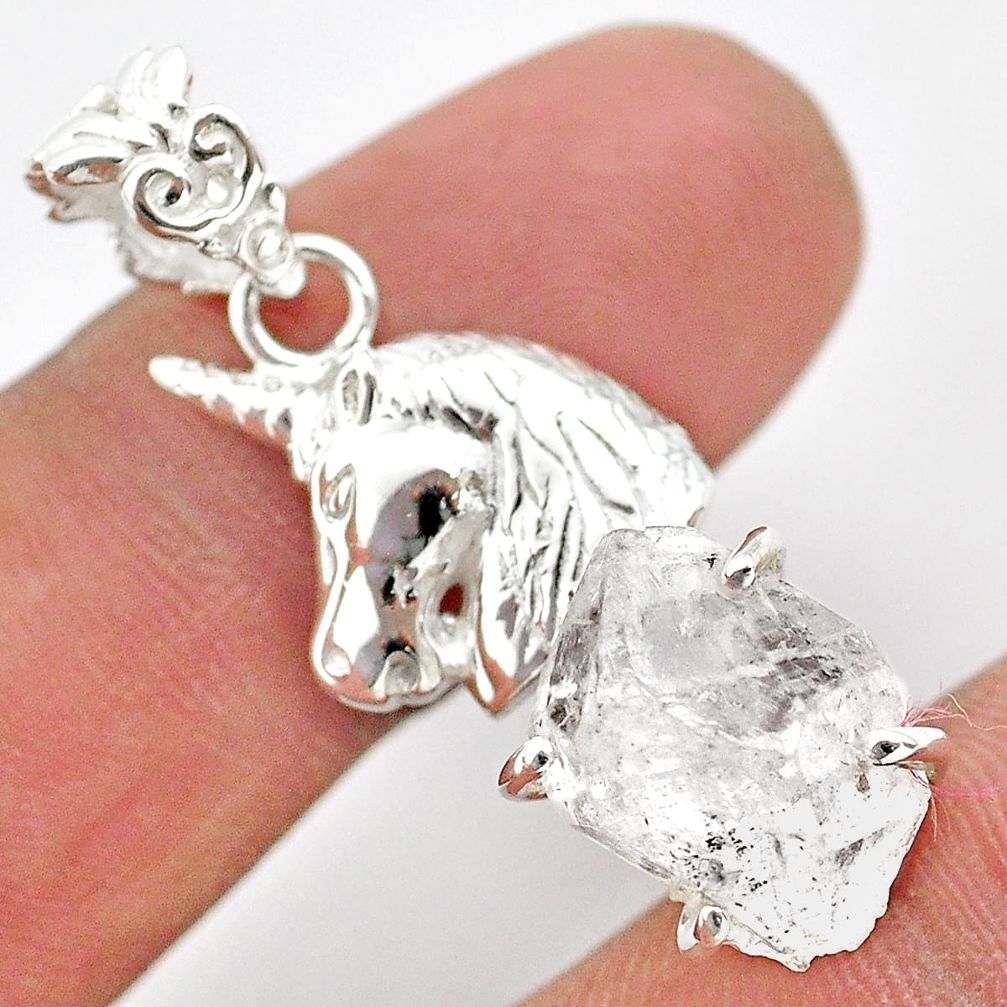 8.43cts natural herkimer diamond 925 sterling silver unicorn pendant t29700