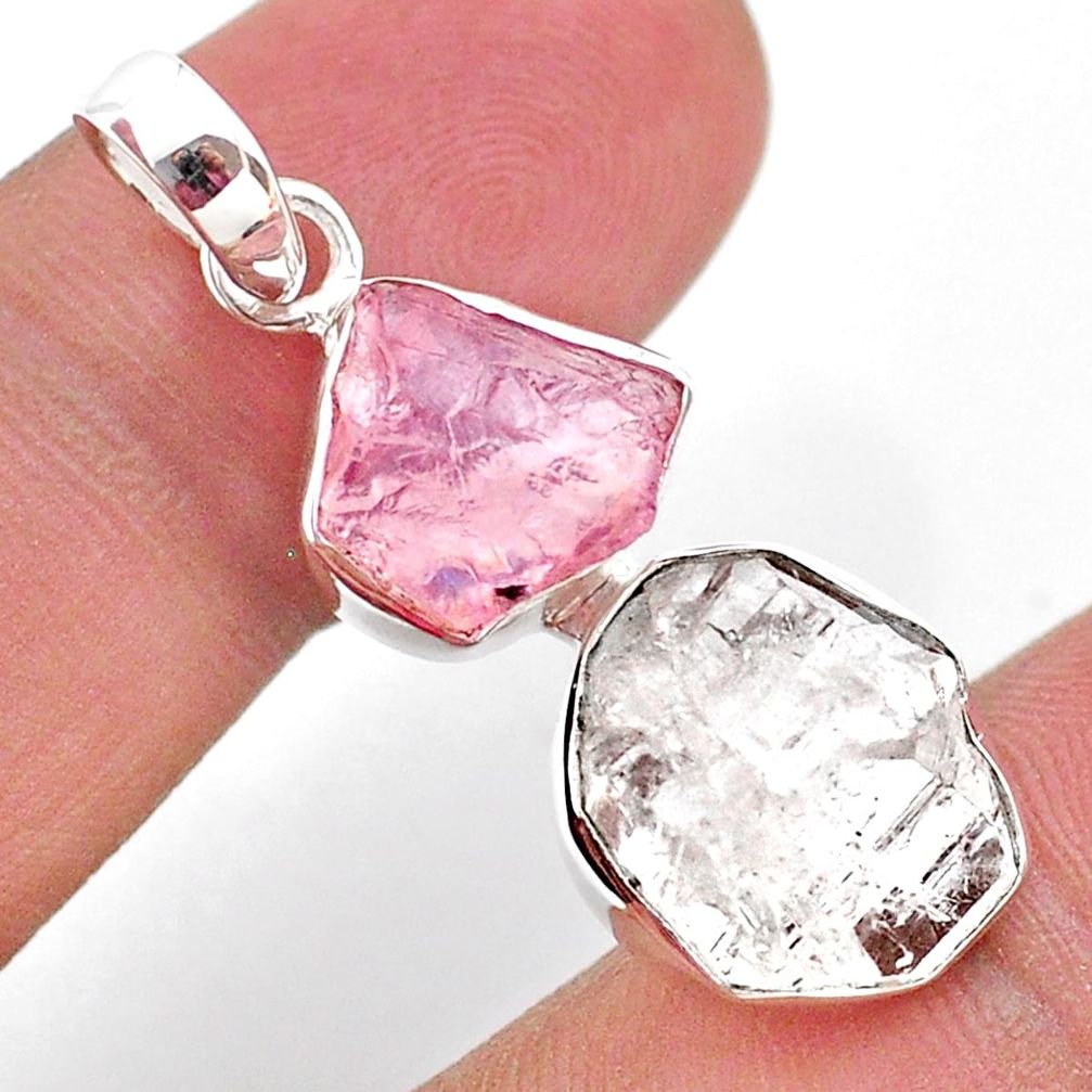 10.30cts natural herkimer diamond rose quartz raw 925 silver pendant t49210