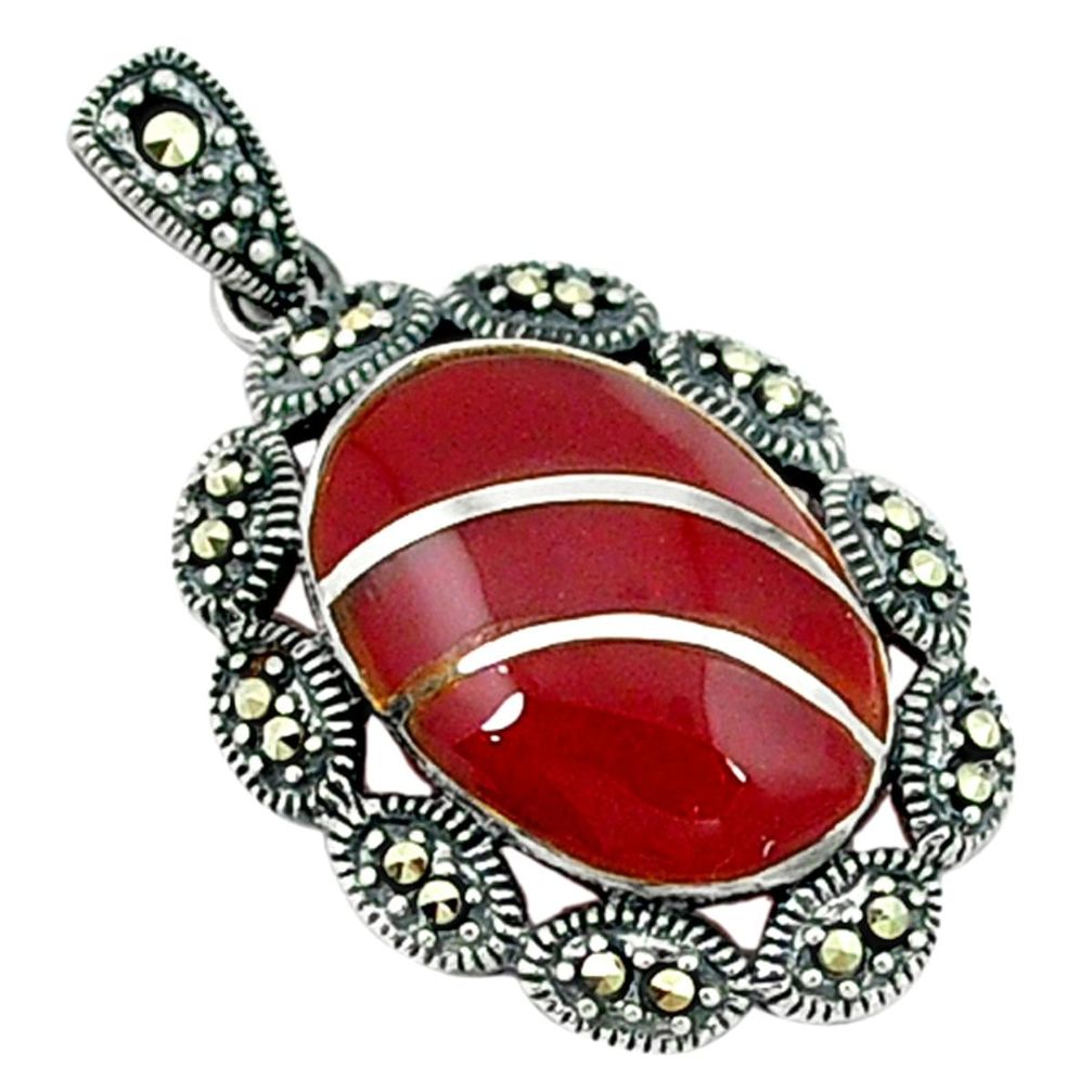 Natural honey onyx marcasite 925 sterling silver pendant jewelry c18945