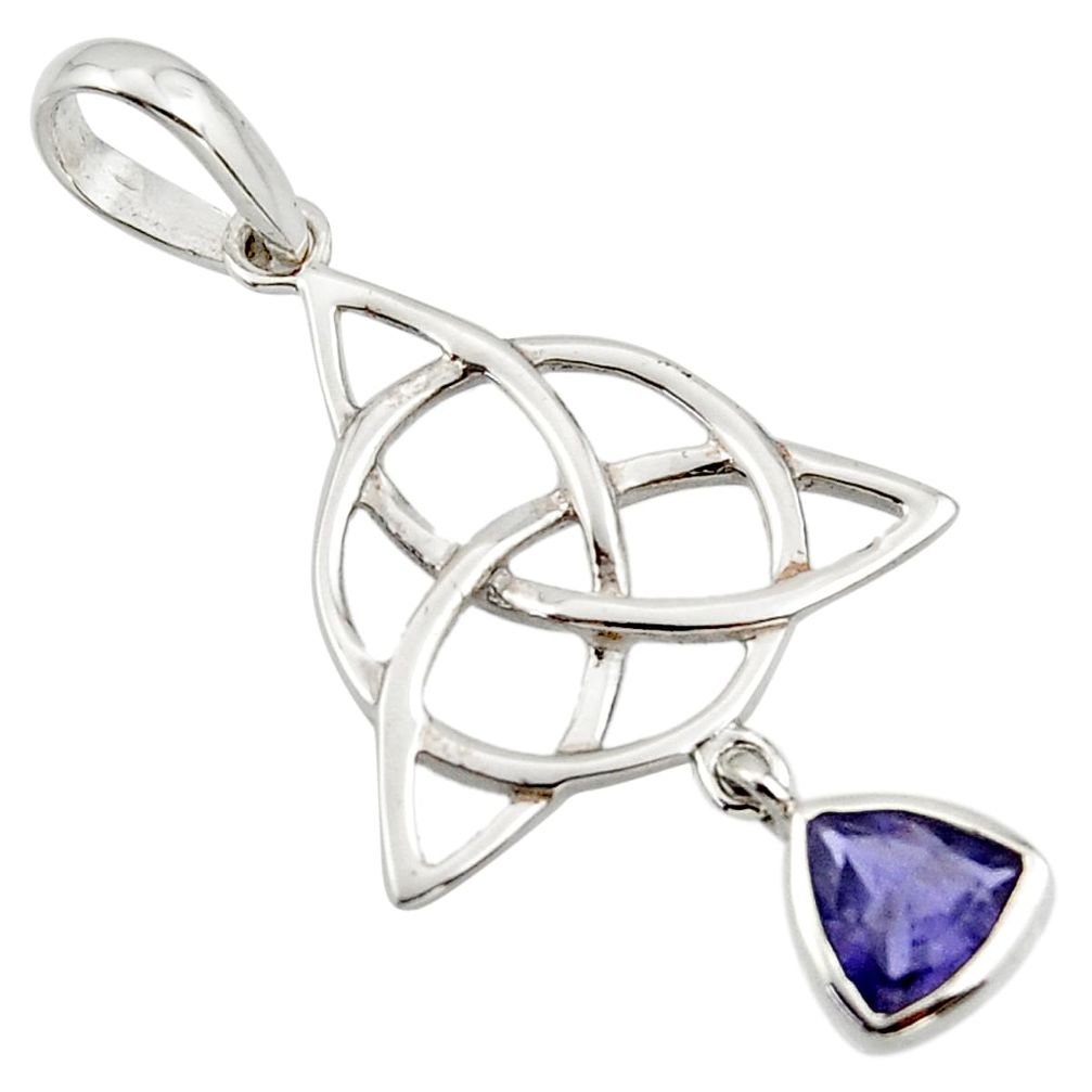 Natural iolite 925 sterling silver pendant triquetra - trinity knot r43557