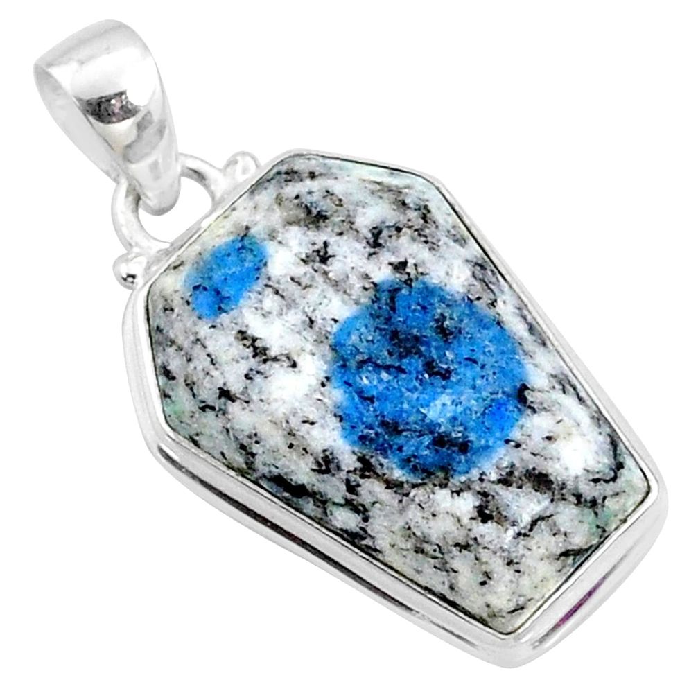 17.57cts natural k2 blue (azurite in quartz) 925 silver coffin pendant r66285