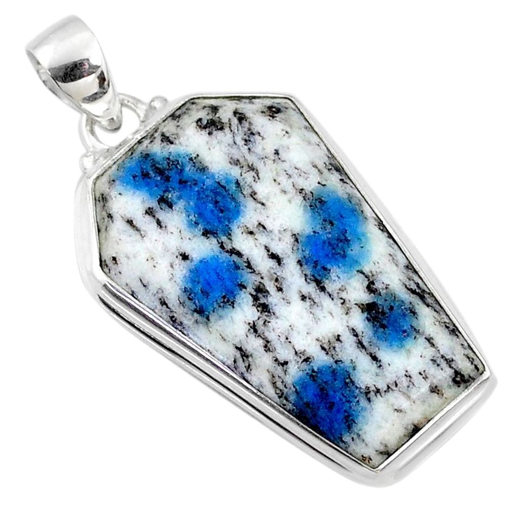 24.00cts natural k2 blue (azurite in quartz) 925 silver coffin pendant r66294