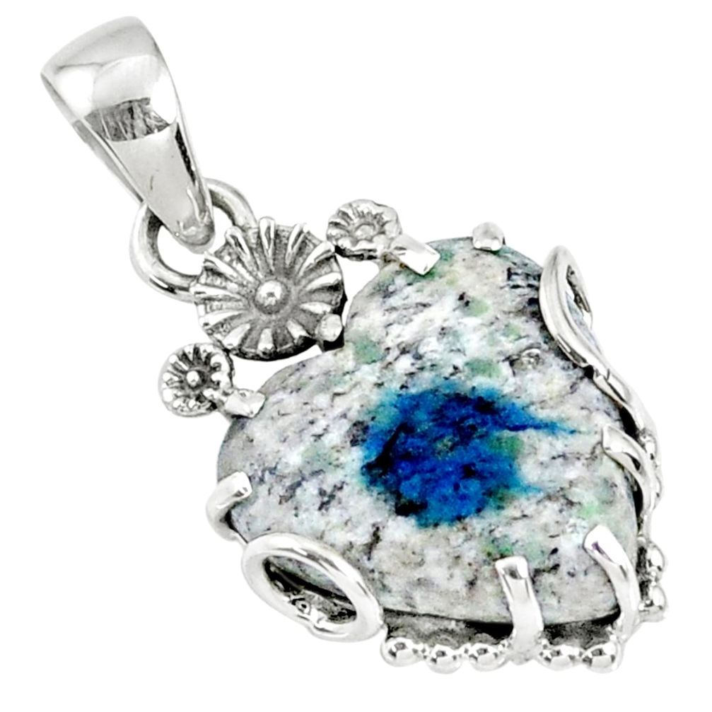 12.71cts natural k2 blue (azurite in quartz) 925 silver heart pendant r67598