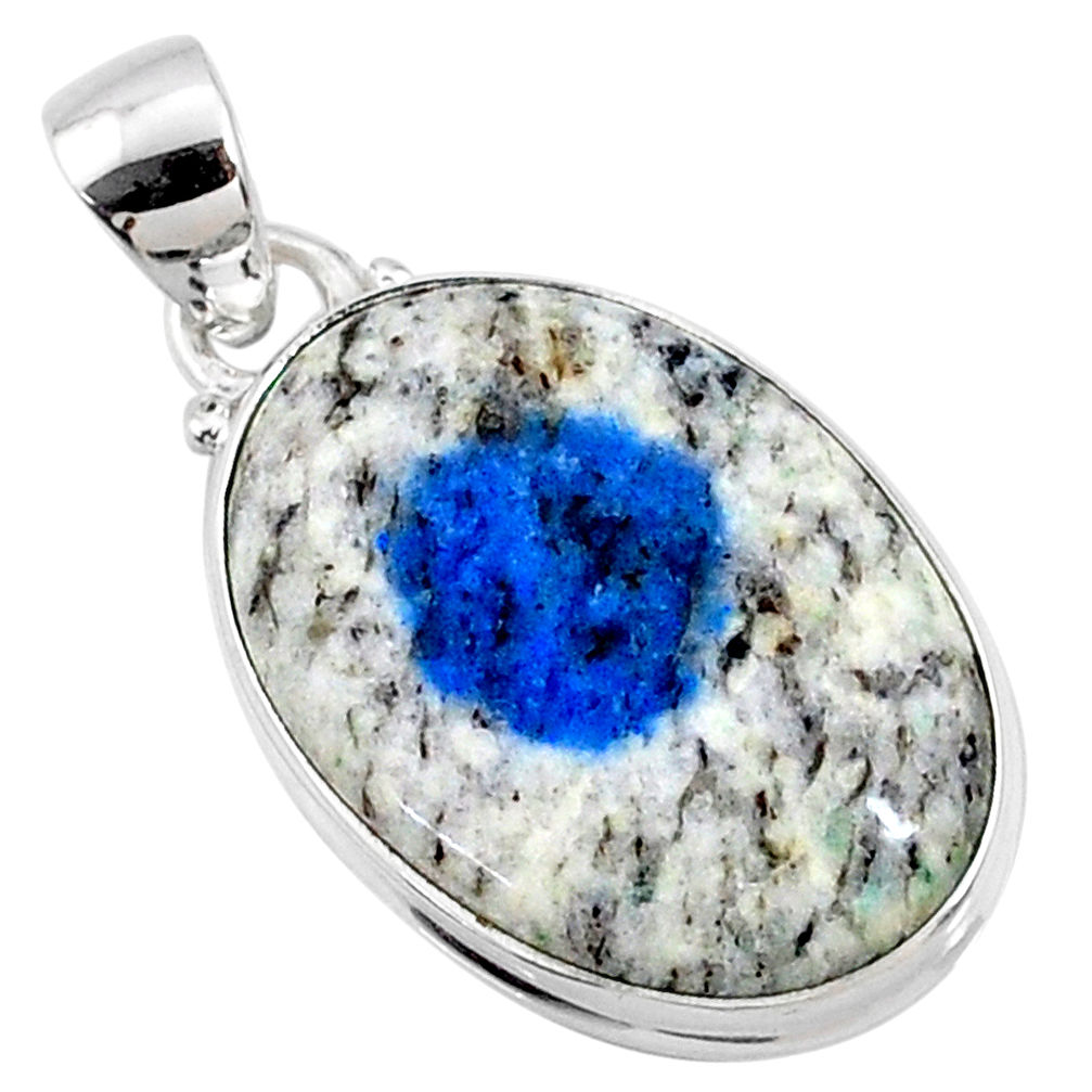 15.08cts natural k2 blue (azurite in quartz) 925 sterling silver pendant r66274