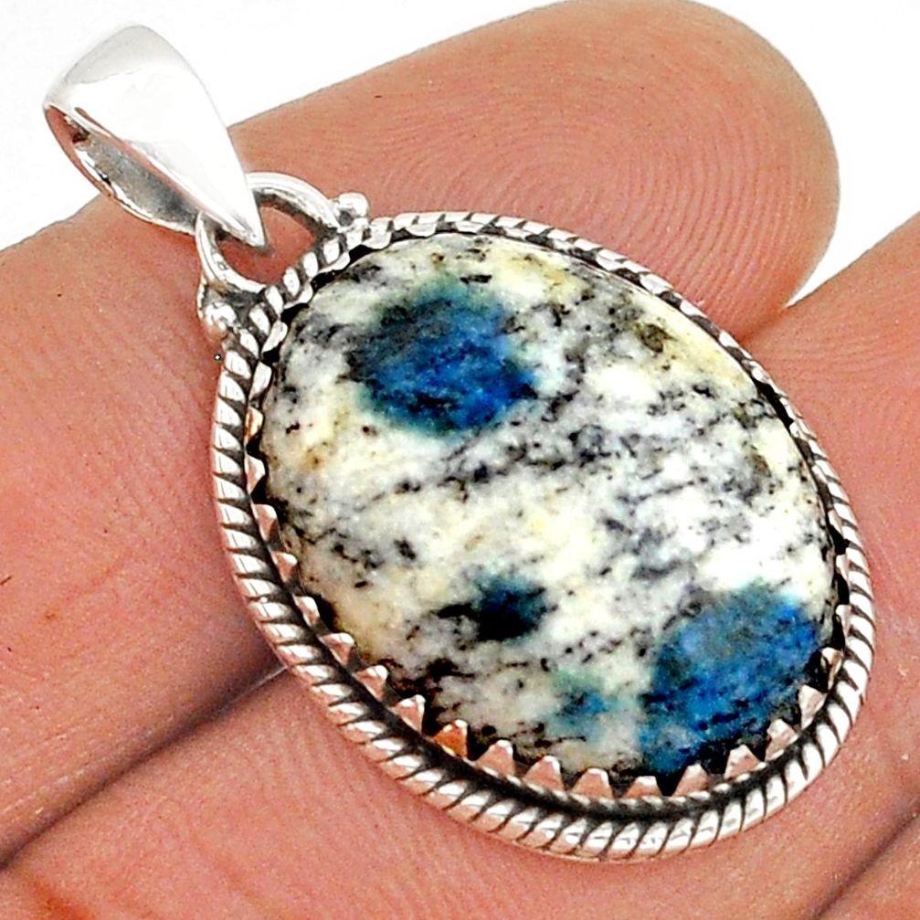 18.46cts natural k2 blue (azurite in quartz) 925 sterling silver pendant u87366