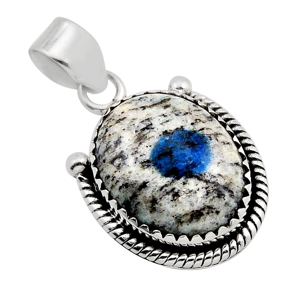 12.62cts natural k2 blue (azurite in quartz) 925 sterling silver pendant y88528