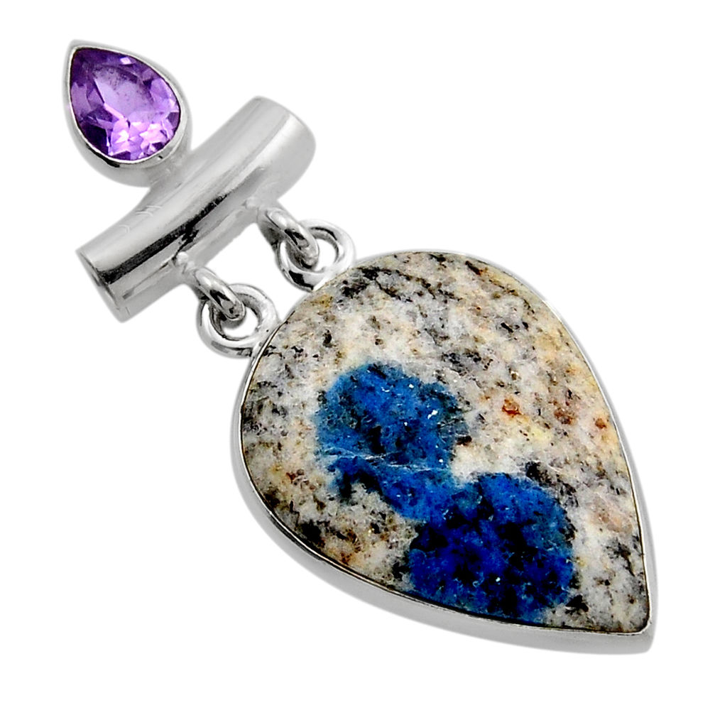 15.96cts natural k2 blue (azurite in quartz) amethyst 925 silver pendant y86809