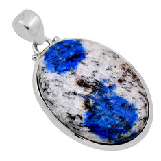 23.81cts natural k2 blue (azurite in quartz) oval shape silver pendant n30900