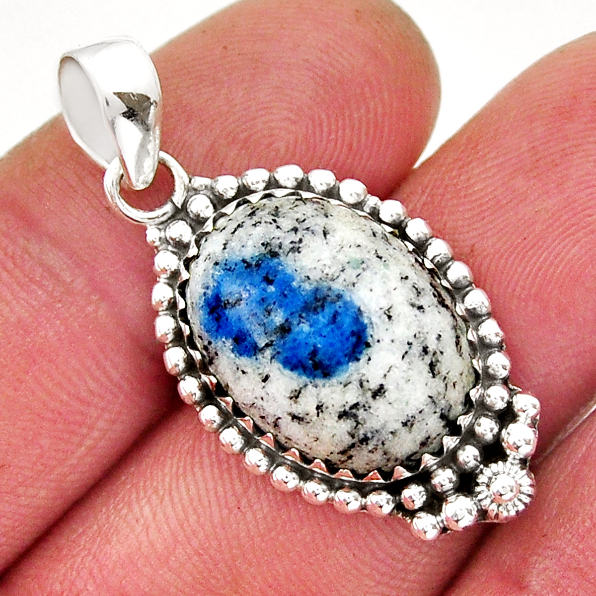 Natural K2 Blue (azurite In Quartz) Oval Shape Silver Pendant Y19760 ...