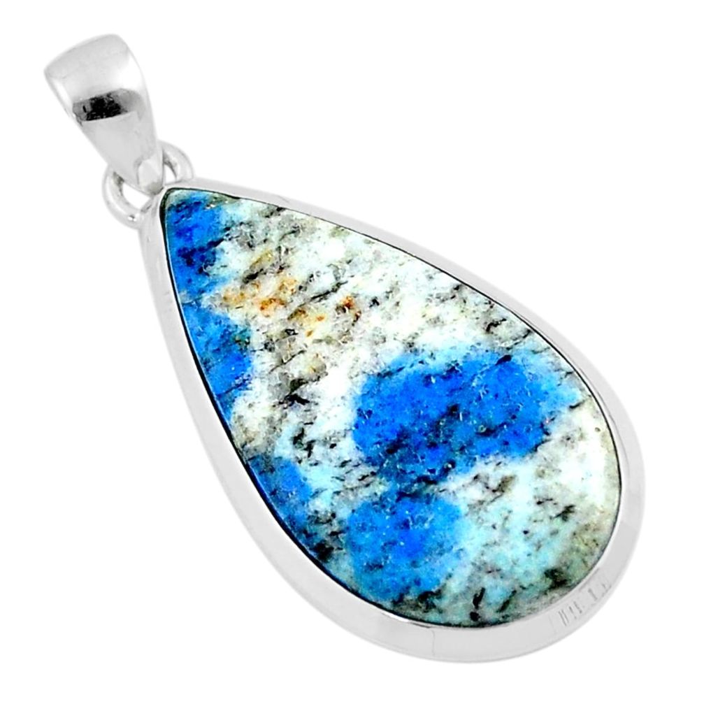 15.68cts natural k2 blue (azurite in quartz) pear 925 silver pendant u21285