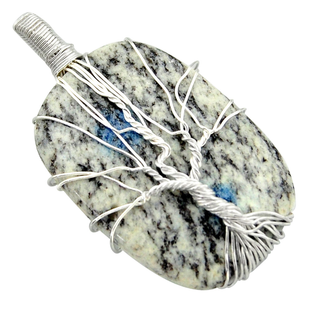 25.78cts natural k2 blue (azurite in quartz) silver tree of life pendant d47614