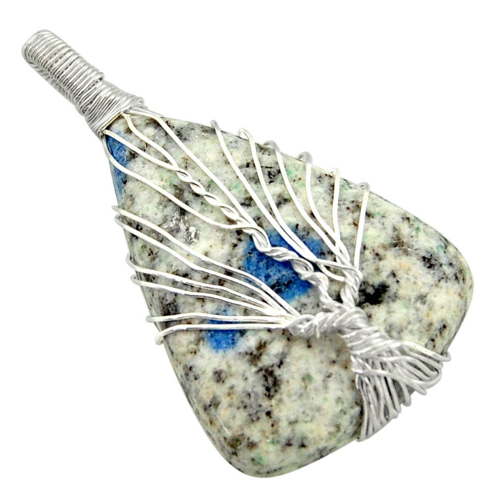 20.92cts natural k2 blue (azurite in quartz) silver tree of life pendant d47615