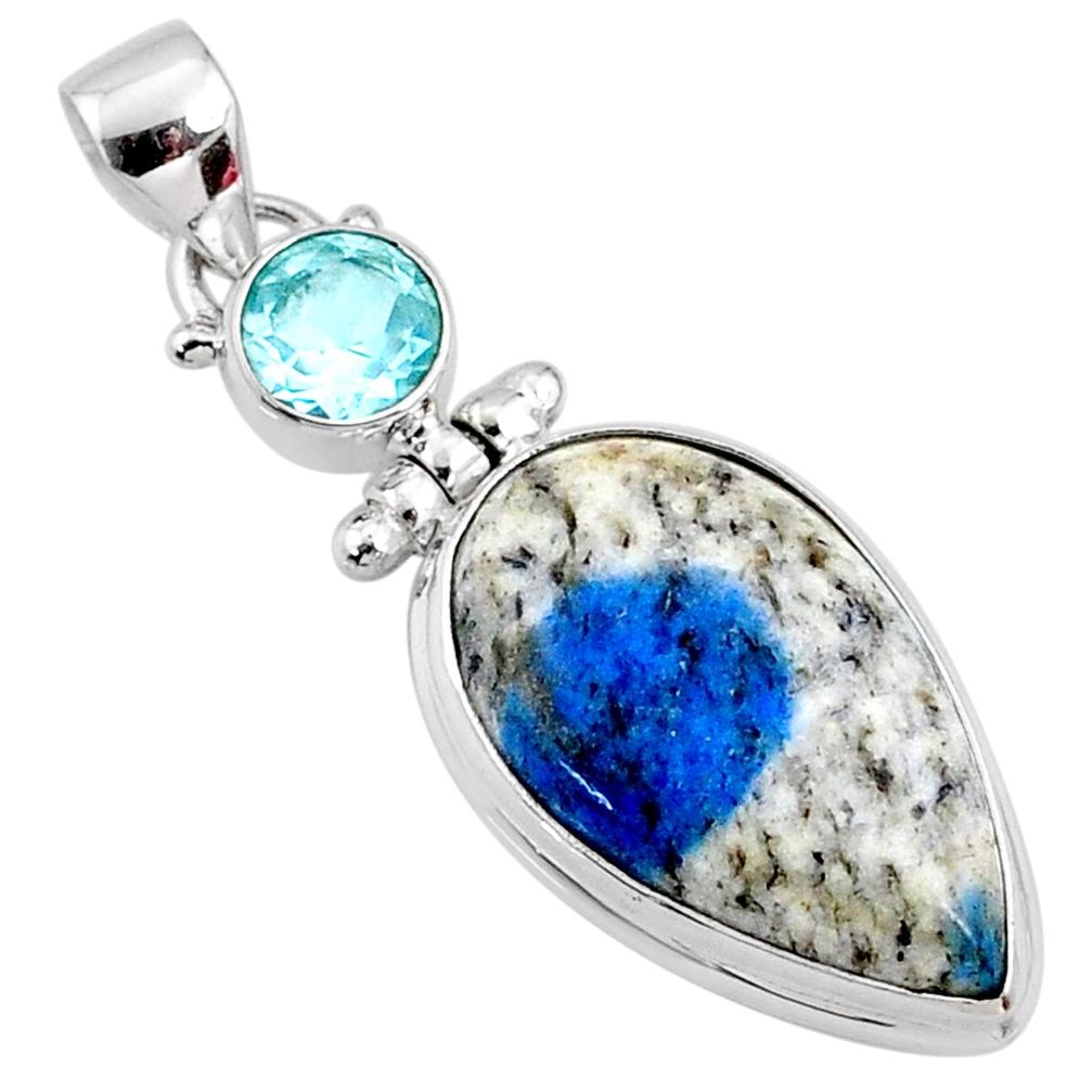 18.15cts natural k2 blue (azurite in quartz) topaz 925 silver pendant r66286